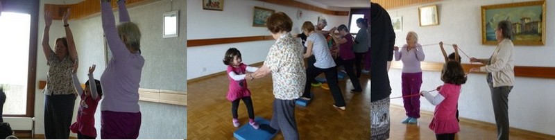 une s�ance de gym entre a�n�es et enfants